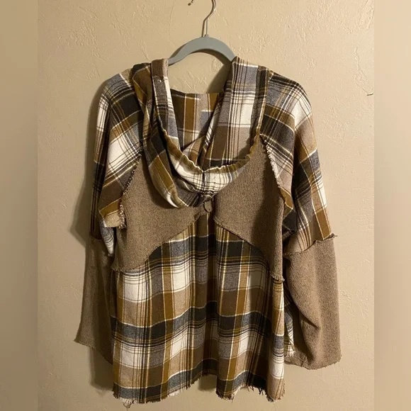 POL Women's Checkered Hoodie - Brown, Tan, White - Picture 2 of 3